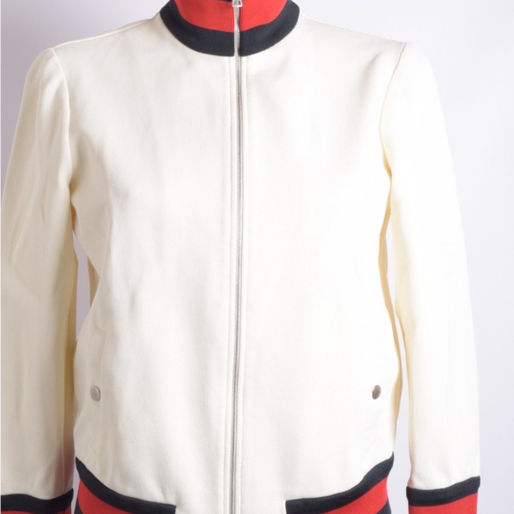 Gucci Cream and Red Bomber Jacket with Stand-Up Collar